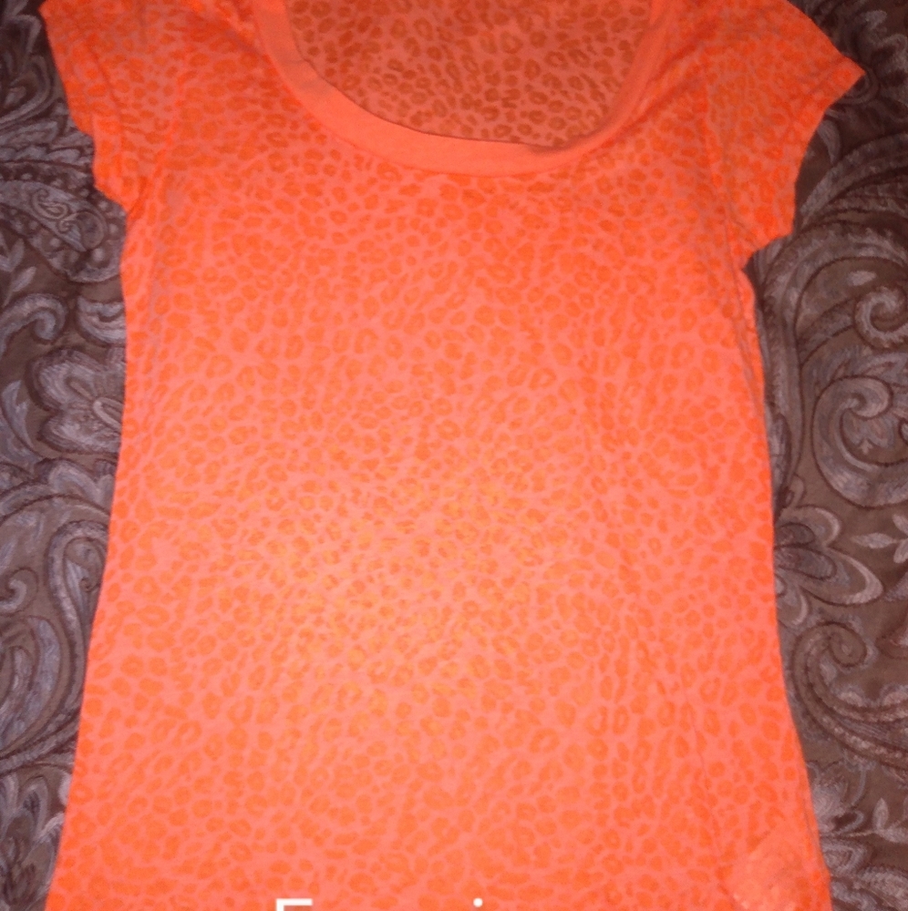 Xs sheer cat print orange shirt